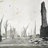 Chestnut St. from 3rd., Universalist and Congregational Churches after fire of April 12, 1908