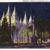 Mormon Temple illuminated by night - Salt Lake City, Utah